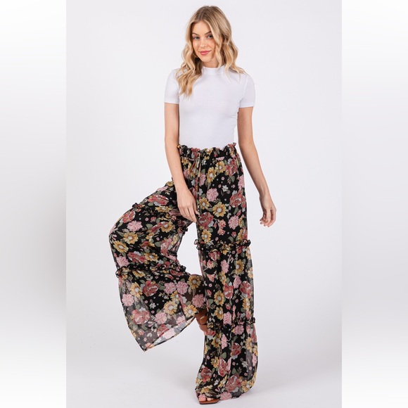 40 Boho Floral Print Ruffled Tiered Pants - Picture 2 of 5